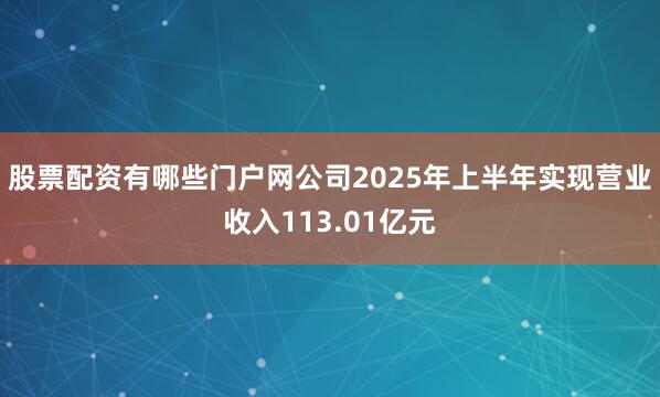 股票配资有哪些门户网公司2025年上半年实现营业收入113.01亿元